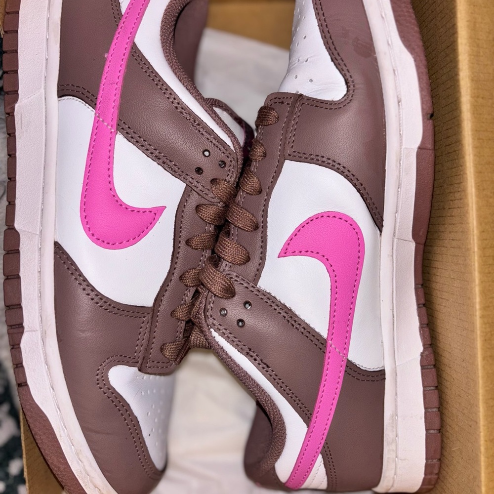 Nike White and Pink Accented Brown Sneakers